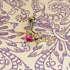 Heart Shape Pink and Blue Color Ear Cartilage Earring, Tragus Earring, Gold Color Piercing, 16G Screw Back Piercing