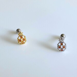 Pineapple Orange Cubic Zirconia Ear Cartilage, Helix, Conch, Tragus, Earlobe Earring, 16g Dainty Fruit Screw Back Barbell Piercing image 7