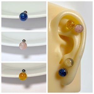 Weiß, Rosa, Gelb, Blau getrocknete Blume 16g Ohrknorpel, Helix, Ohrläppchen Schraubrücken Barbell Ohrring