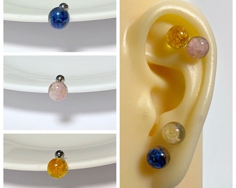 White, Pink, Yellow, Blue Dried Flower 16g Ear Cartilage, Helix, Earlobe Screw Back Barbell Earring