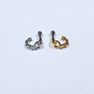 16g Heart Chain Gold and Silver Color Half Ring Hoop Ear Cartilage, Helix, Earlobe Screw Back Earring