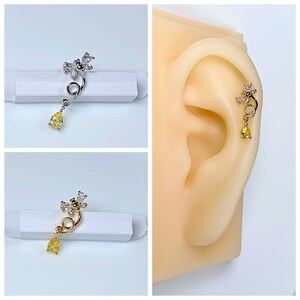 16g, 20g En forma de abeja oro y plata color amarillo colgante cartílago de la oreja, hélice, tornillo de lóbulo de la oreja, pendiente de perno trasero plano