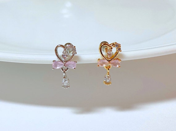 Cartilage Ball Back Dangling Pink Heart Barbell Cartilage Ball Back Dangling Pink Heart Barbell