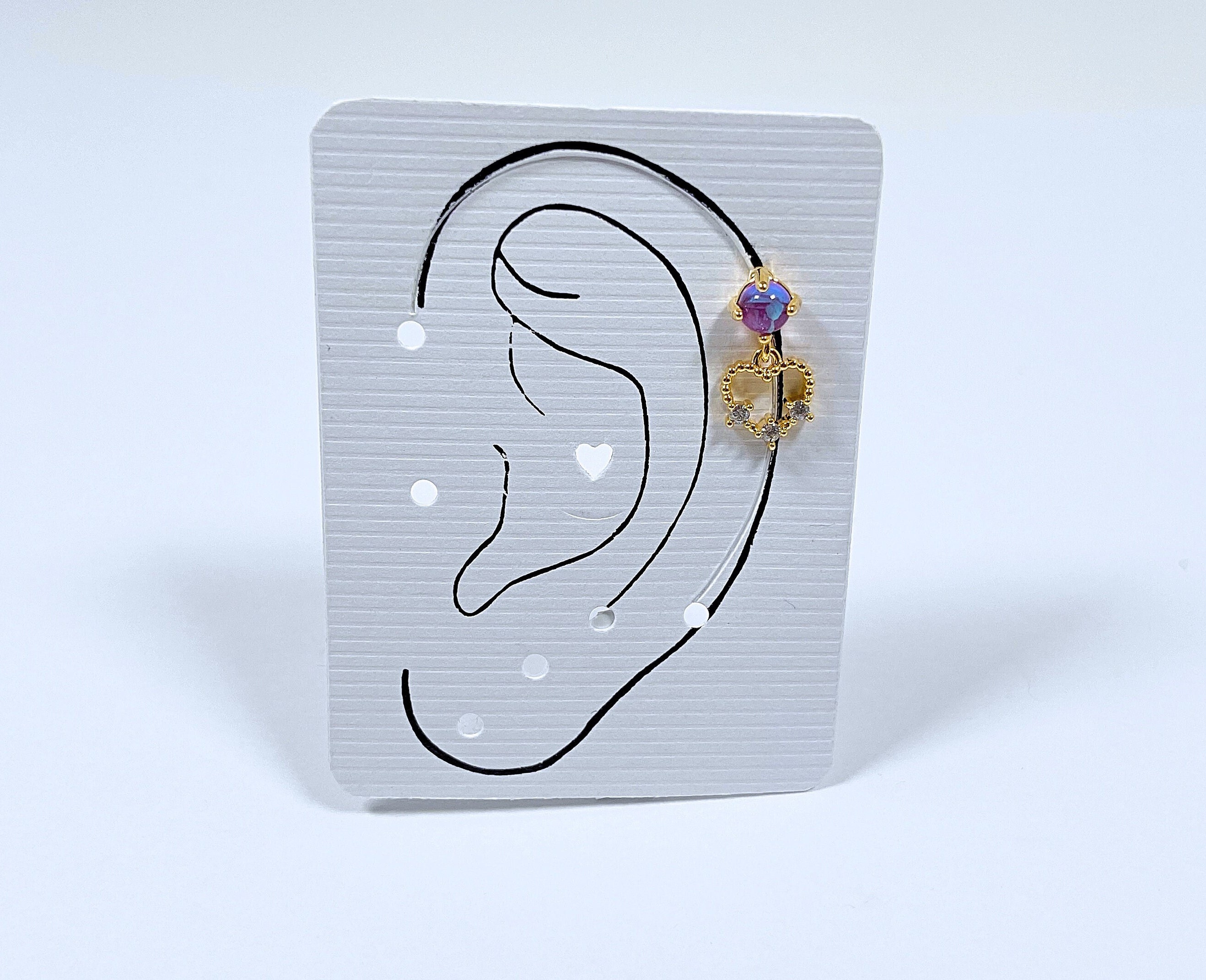 16g Purple Round Silver and Gold Color Heart Dangle Ear Cartilage ...