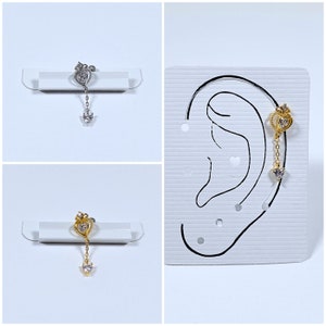 Pendiente de tuerca con forma de corazón, de 16 g, con circonita cúbica de cristal, color dorado y plateado, para cartílago de la oreja, hélice y lóbulo.