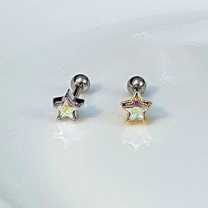 16g Small AB Crystal Star Screw Back Piercing, Gold and Silver Color Ear Cartilage, Helix, Conch, Tragus, Earlobe Earring