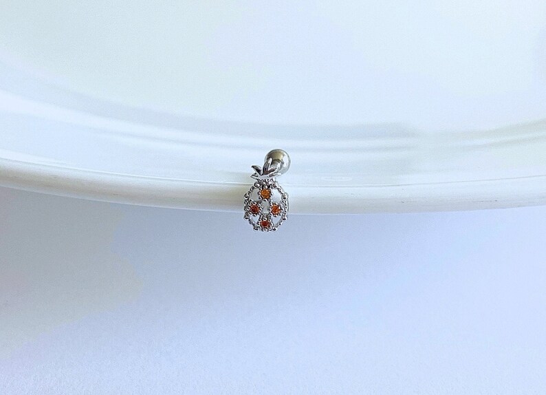 Pineapple Orange Cubic Zirconia Ear Cartilage, Helix, Conch, Tragus, Earlobe Earring, 16g Dainty Fruit Screw Back Barbell Piercing image 5