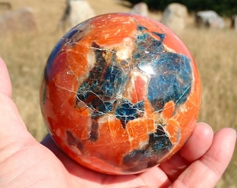 Blue Apatite and Orange Calcite Sphere