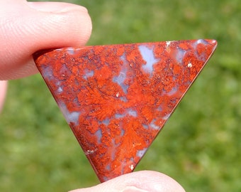 Red Plume Agate Cabochon, Red Plumes in Blueish Gray Matrix. 121Y0013