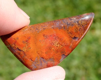 Red Plume Agate Cabochon, Red Plumes in Whitish Gray Matrix.  121Y0012