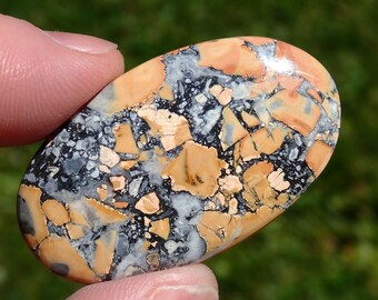 Maligano Jasper Cabochon • Yellow-White, Gray Gemstone • Jewelry Making Stone (44×26 mm)