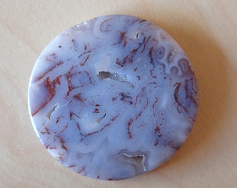 Marta Ranch Moss Agate Cabochon, Blueish Purple with White and Central Crystal Druzy Filled Cavity.  From a Veteran Owned Studio 124L0020