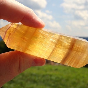 Polished Yellow Fluorite Wand: Doubled Terminated, Ethically Sourced