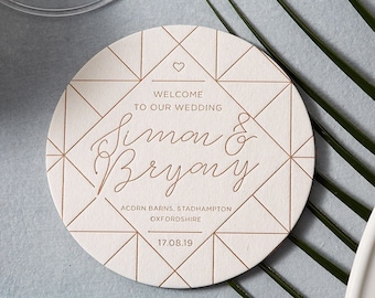 Personalised Geometric Wedding Day Beermat / Coaster. This cost is for a Sample beermat. Please see description for costs.