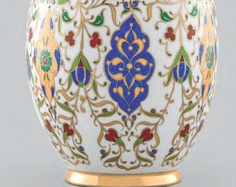 Vintage Porcelain Jar with Lid Handpainted Hand Decorated Turkish Porcelain Jar Gold Blue Antique Authentic Handmade Porcelain Premium Gift