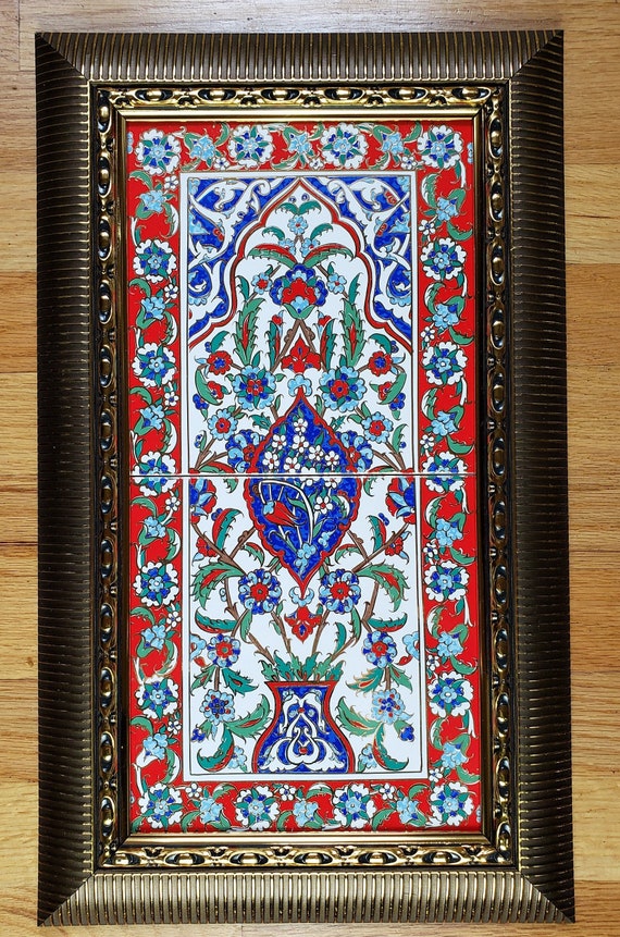 Antique Hand Painted Porcelain Wall Tile, Hand Decorated Vintage Wall Panel Hanging, Turkish Decorative Porcelain Antique Wall Decor