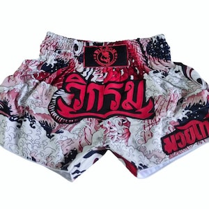 Limited Muay thai boxing shorts japan red wave Wik-Rom brand  (5% of price is for charity & solidarity ) from Thailand