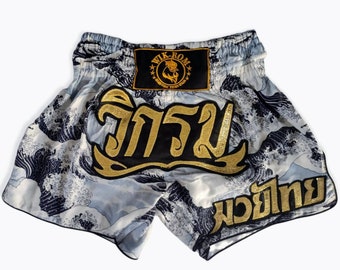 Limited Muay thai boxing shorts japan wave Wik-Rom brand  (5% of price is for charity & solidarity ) from Thailand