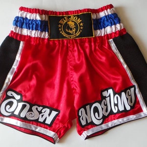 Muay thai shorts Wik-Rom solidarity red purchase Satin  (5% of price is for charity) from Thailand