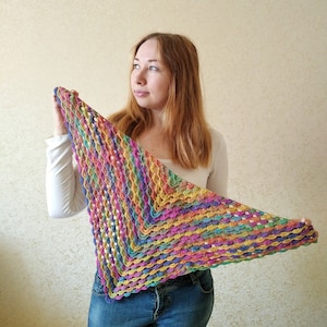 Rainbow crochet handmade shawl triangle handknit scarf warm wrap