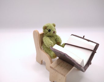 Miniature green teddy bear Crochet mini toy amigurumi dollhouse pet interior collectible tiny animal