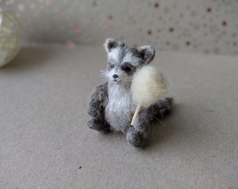 Crochet Miniature Raccoon mini Handmade amigurumi toy Dollhouse pet with Cotton Candy