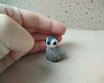 Miniature gray emperor penguin tiny bird gift for doll dollhouse pet mini penguin crochet toy