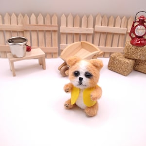 Miniature bulldog crochet yellow dog amigurumi dollhouse pet gift for doll