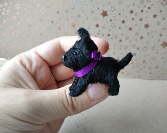 Miniature scottish terrier crochet black dog for doll dollhouse pet collectible toy interior animal aberdeen terrier