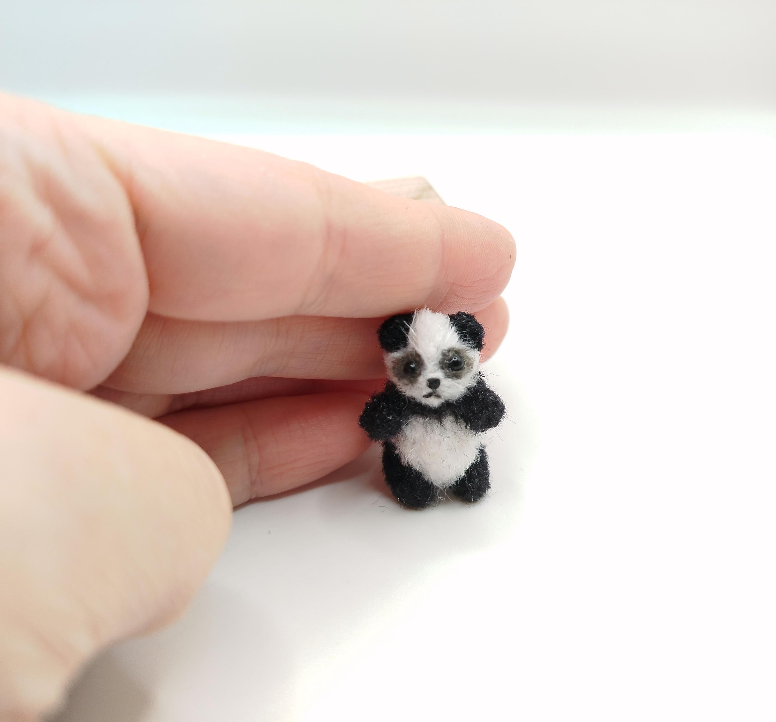 Miniature panda teddy bear toy cute animal mini dollhouse pet tiny gift for doll collectible interior black white bear