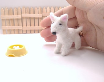 Miniature Bull terrier mini crochet white dogdollhouse pet gift for doll tiny interior toy collectible animal