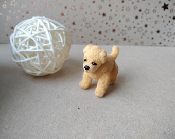 Crochet miniature puppy handmade dollhouse toy yellow dog collectible mini stuffed dog