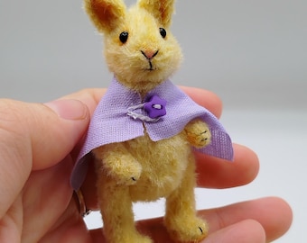 Miniature yellow bunny crochet mini teddy rabbit dollhouse pet soft gift for doll