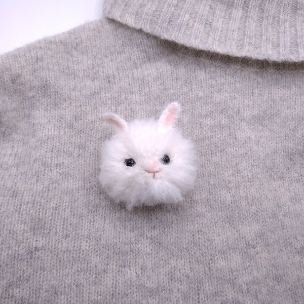 Crochet brooch pabbit white bunny pin animal jewelry