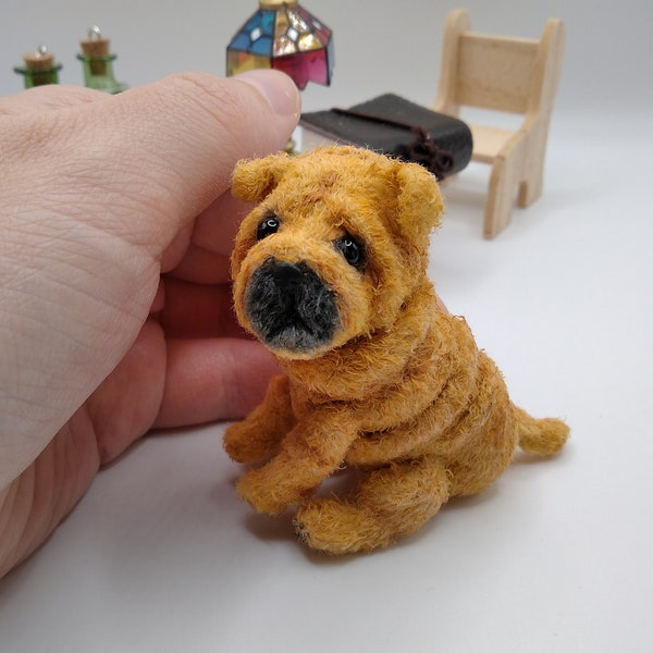 Amigurumi shar pei miniature crochet dog tiny puppy cute animal toy dollhouse pet gift for doll