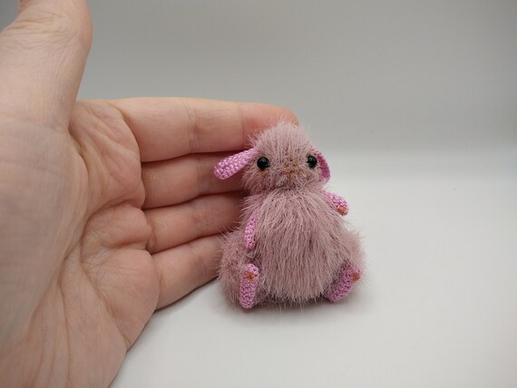 Miniature Crochet Pink Bunny mini amigurumi rabbit Collectible handmade toy Dollhouse Pet