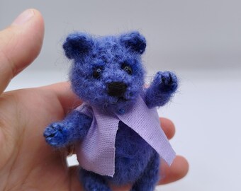 Miniature blue bear crochet amigurumi animal toy dollhouse pet gift for doll soft collectible