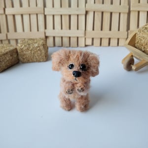 Miniature brown dog crochet amigurumy animal dollhouse pet mini puppy tiny collectible teddy toy