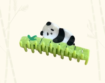 Panda Jumbo Claw Clip | Panda on bamboo claw clip | Panda Lover | Hair Claw | Harajuku | Kawaii