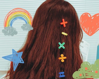 Whole Set Of Unique Cute Colorful Mathematics Sign Hair Clip - Equation, Minus,Plus,Equals