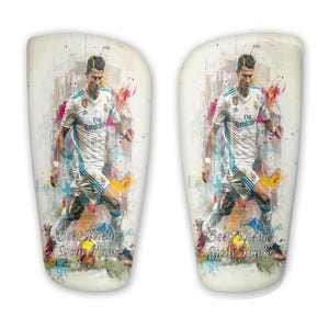 Protège-tibias d'art photo personnalisé Ronaldo avec votre nom, cadeau personnalisé, décoration de sport unique, polypropylène