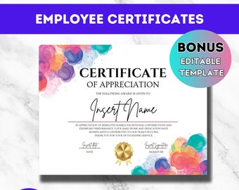 Employee Appreciation Certificate Template of Employee Recognition Certificate of Achievement Printable Staff Award Coworker Gift Work Award