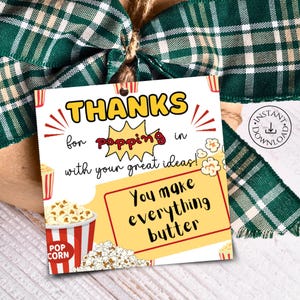 Popcorn Teacher Appreciation Week Tag Popcorn Gift Tag Poppin by to say Thank you Employee Appreciation Staff Candy Treat Tag Volunteer Gift