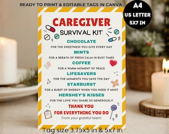 Caregiver Survival Kit Tag Geschenkkarte für zu Hause Gesundheitsbetreuer Wertschätzung Tag Mitarbeiter Dankeschön Geschenk Betreute Wohnwoche Leckerli Goodie Tasche