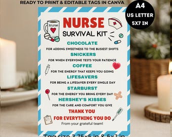 Nurse Survival Kit Bag Tag Editable Nurse Appreciation Tag Medical Staff National Nurses Day Nurse Thank You Gift CNA Emergency Treat Packet