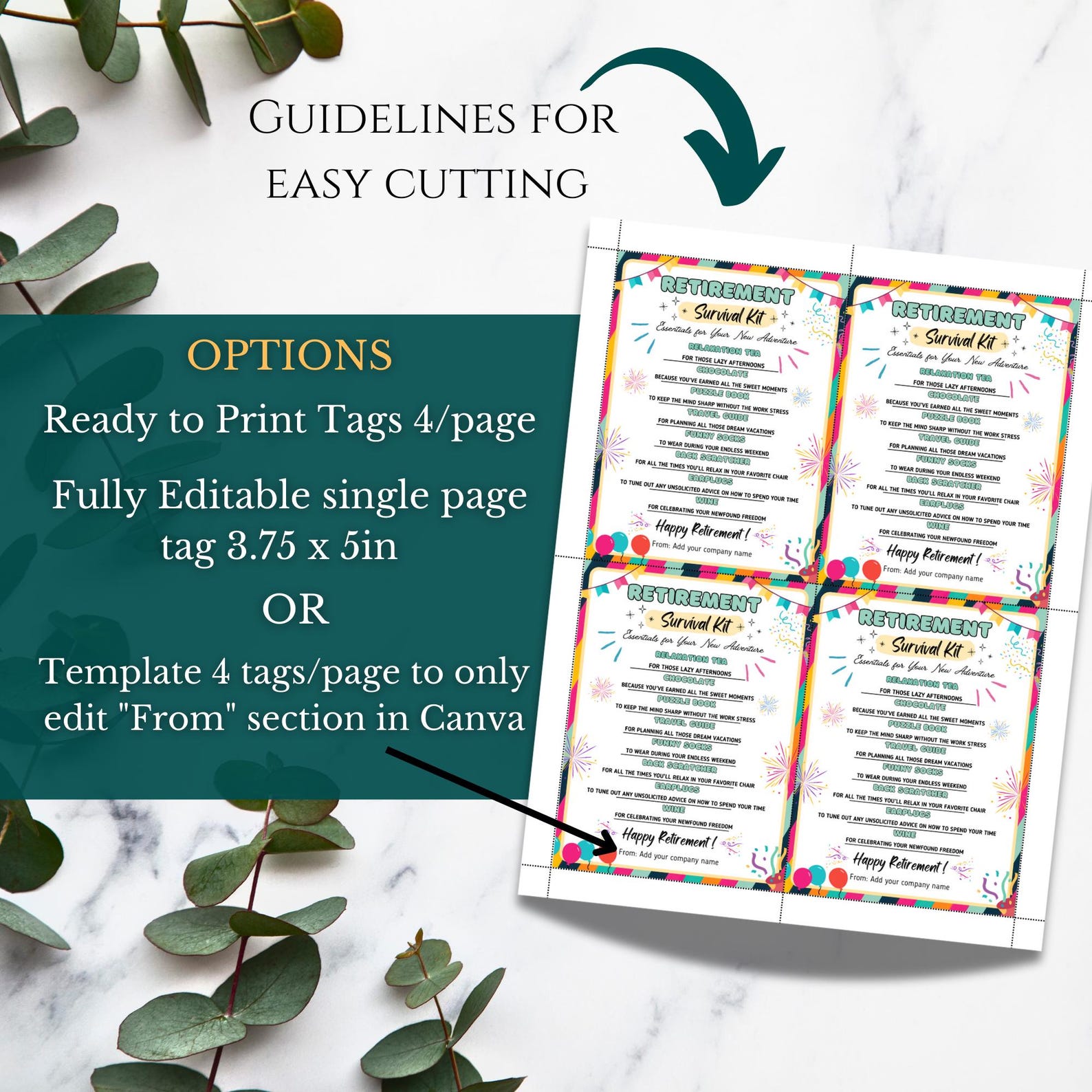 Editable Retirement Survival Kit Printable Gift Tag Treat Bag Staff ...