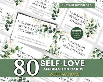 80 Self-Love Affirmation Cards: Positive Quotes, Personal Growth (Digital Download)