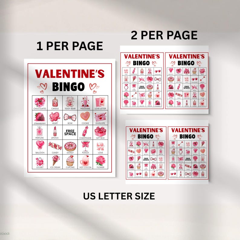 50 Valentine's Bingo Cards Printable Valentine Activity Work Valentines ...