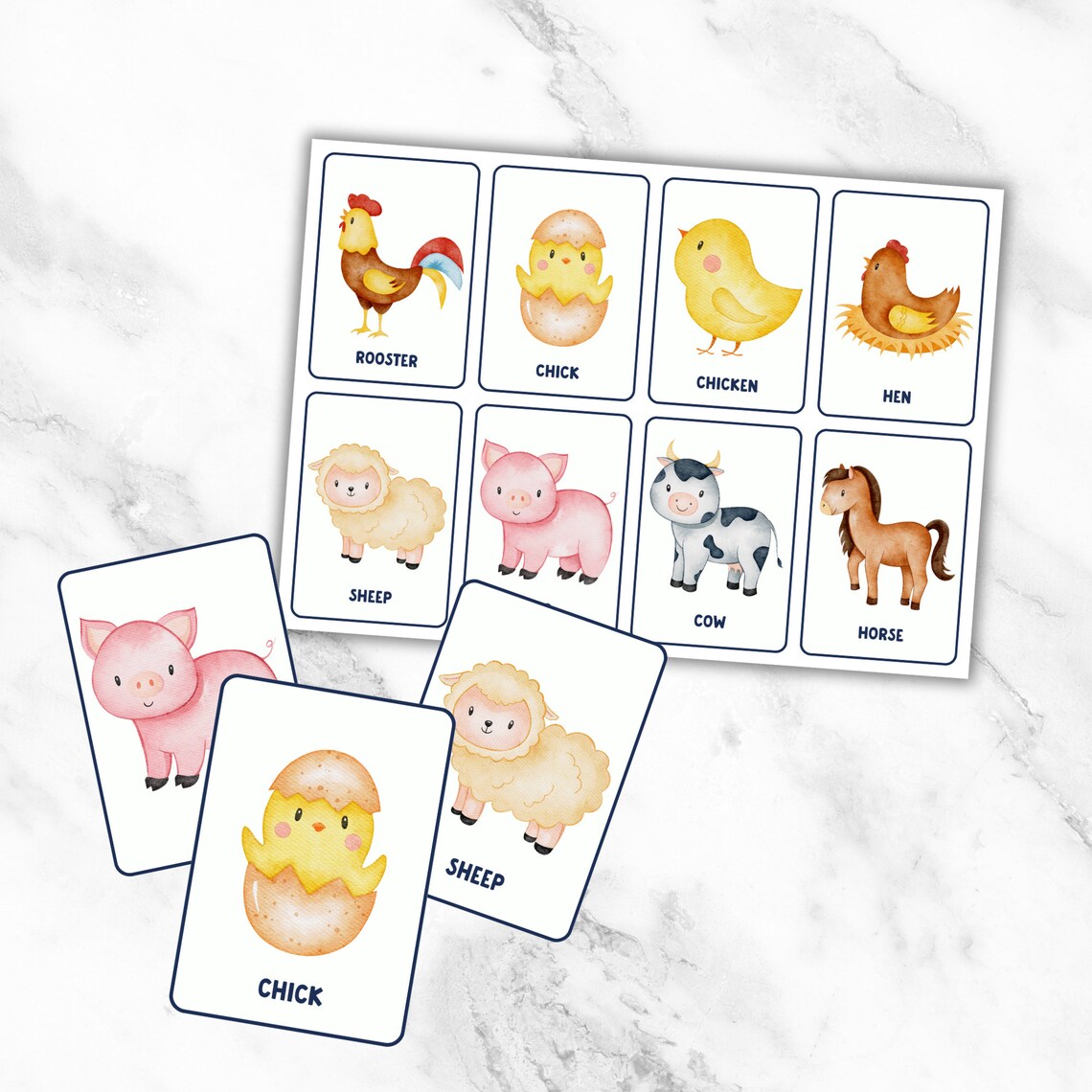 8 Animal Flashcards for Kids Printable Farm Animals Montessori ...