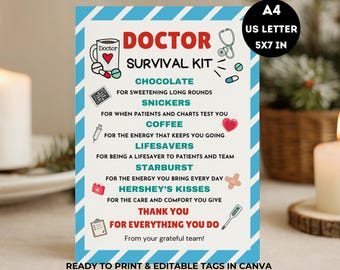 Editable Doctor Survival Kit Tag Medical Staff Appreciation Week Gift National Doctors Day Physicians Week Gift for Doctor Appreciation Tags